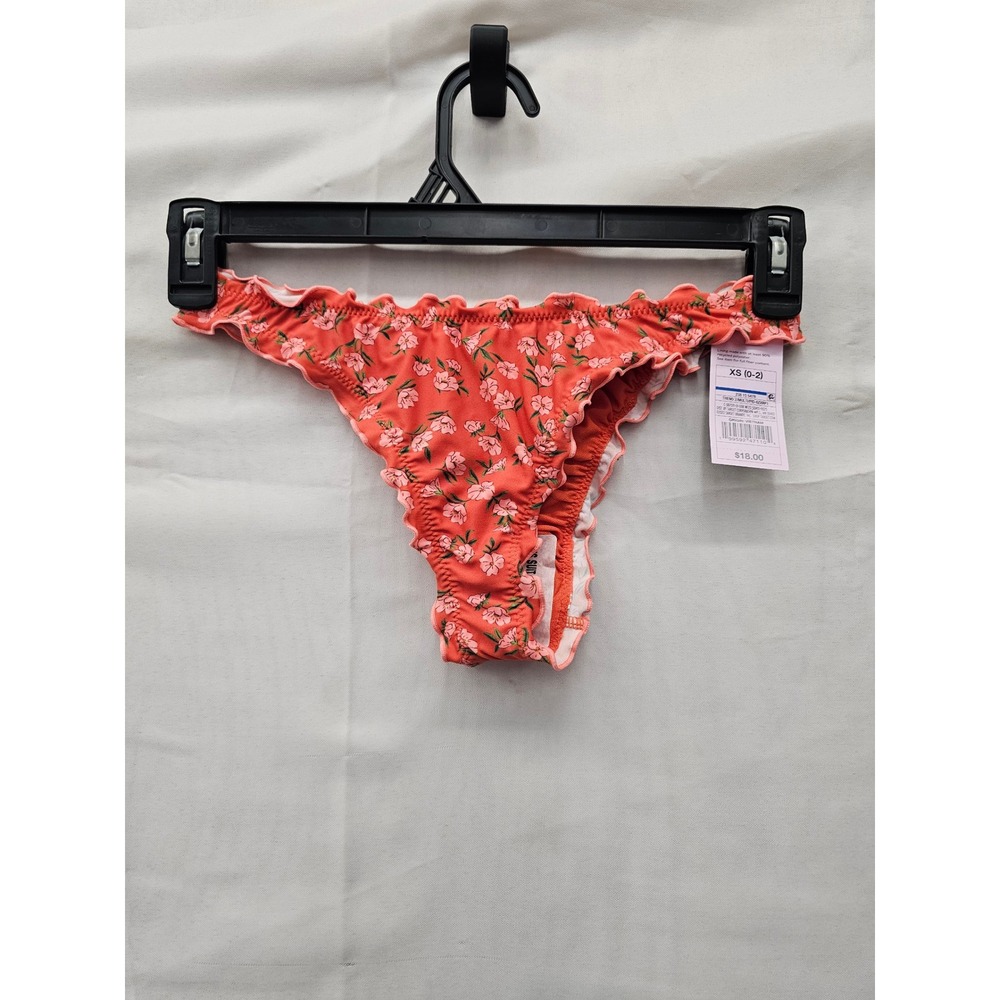 Wild Fable Womens Floral Ruffle Bikini Bottoms Orange Nylon Blend Size XS